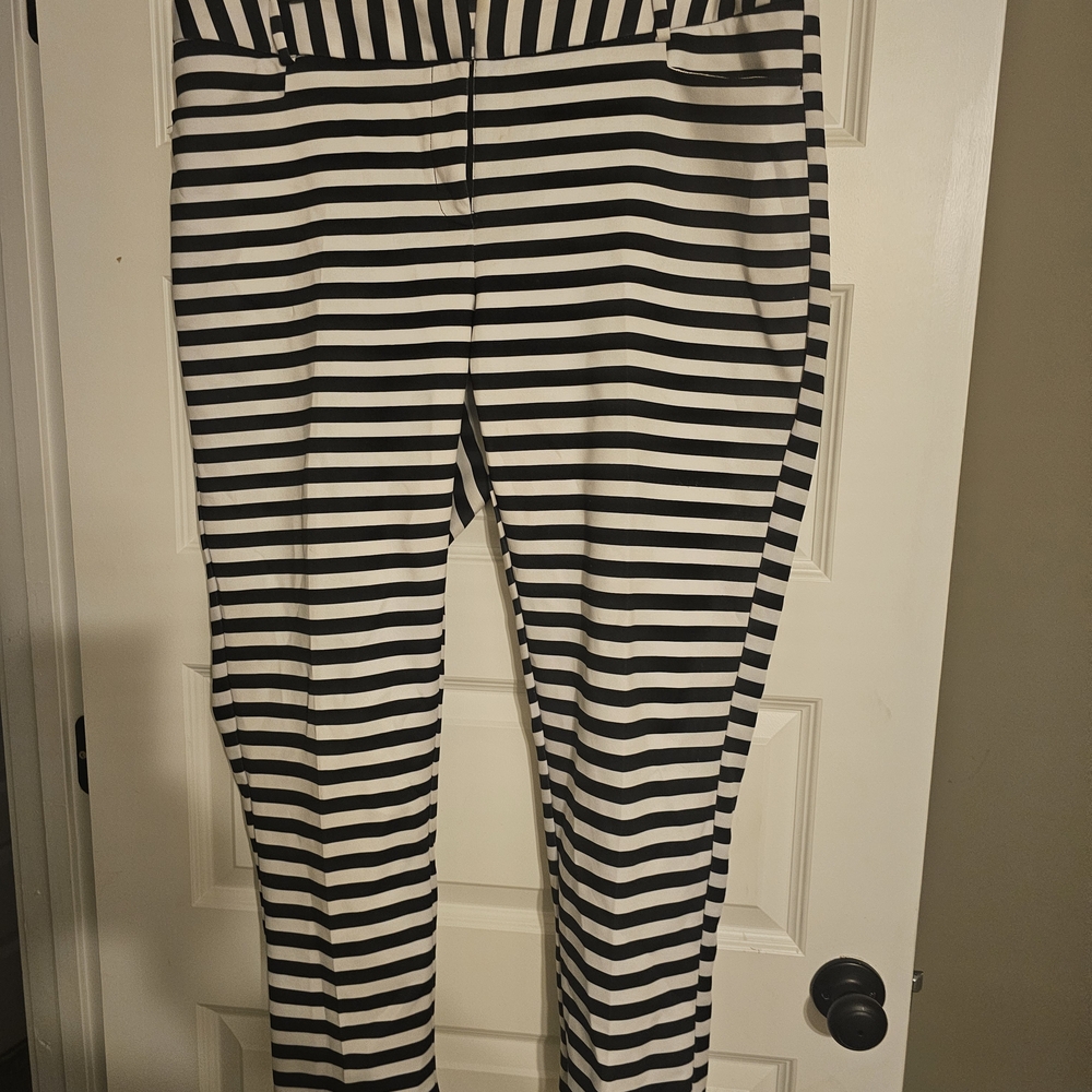 Eloquii Black and White Striped Straight Leg Pants